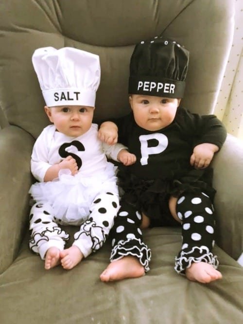 funny kids Halloween twins costume salt and pepper