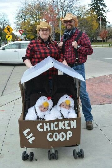 funny kids Halloween twins costume chicken coop