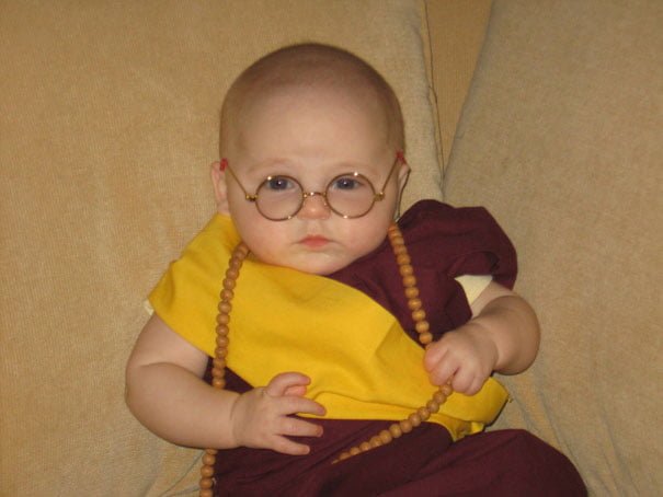 creative baby DIY child Halloween costume idea monk dalai lama