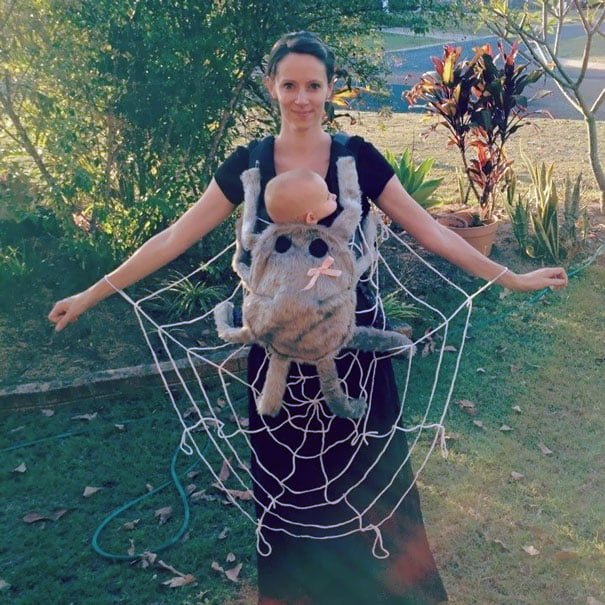 creative baby DIY child Halloween costume idea spider web