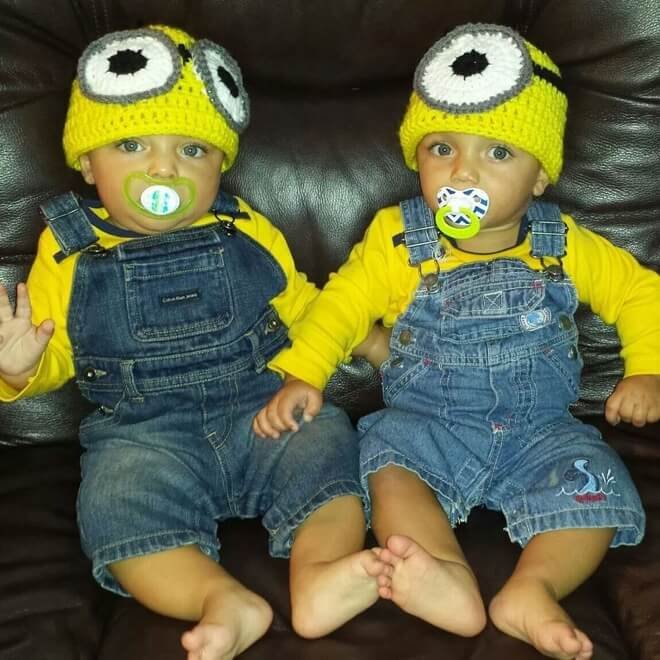 funny kids Halloween twins costume minions