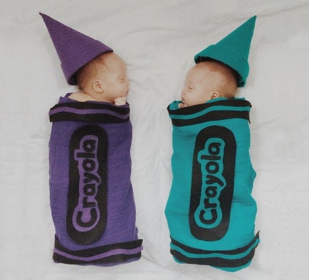creative baby DIY child Halloween costume idea crayola twins