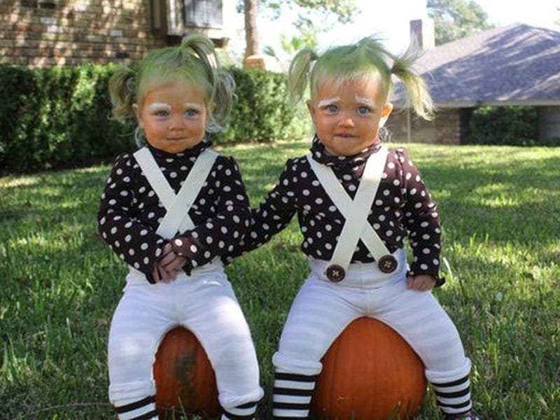 funny kids Halloween twins costume oompa loompas