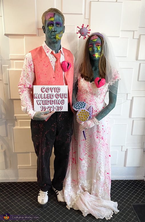 creative couples Halloween costume idea corona killed our wedding