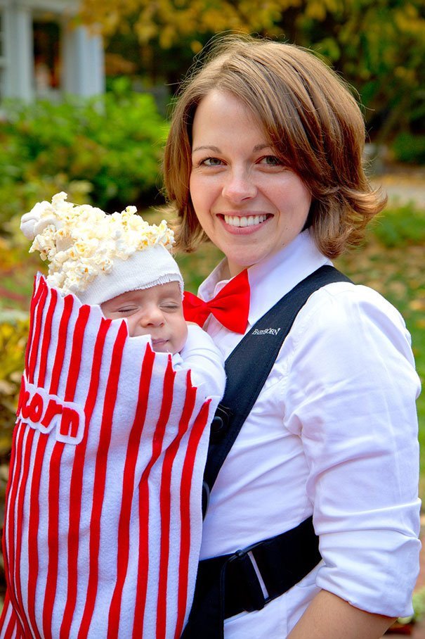 creative baby DIY child Halloween costume idea popcorn bag