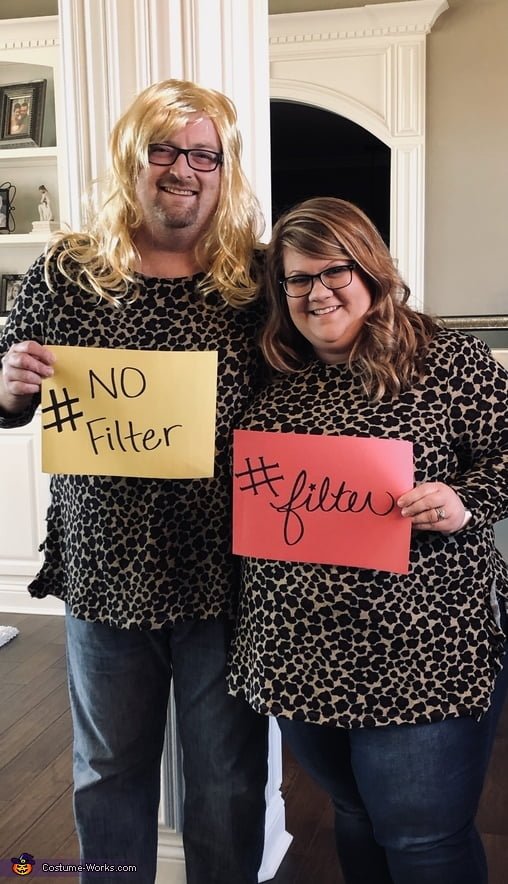 creative couples Halloween costume idea #filter vs #nofilter