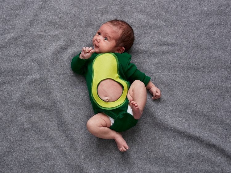 creative baby DIY child Halloween costume idea avocado