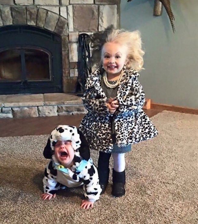 creative baby DIY child Halloween costume idea cruela deville and the dalmatian