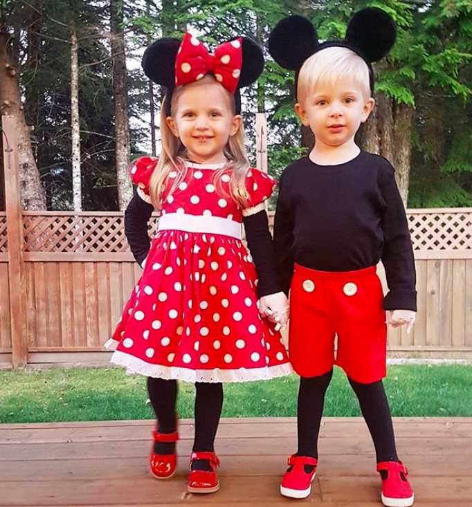 funny kids Halloween twins costume minnie and micky mouse