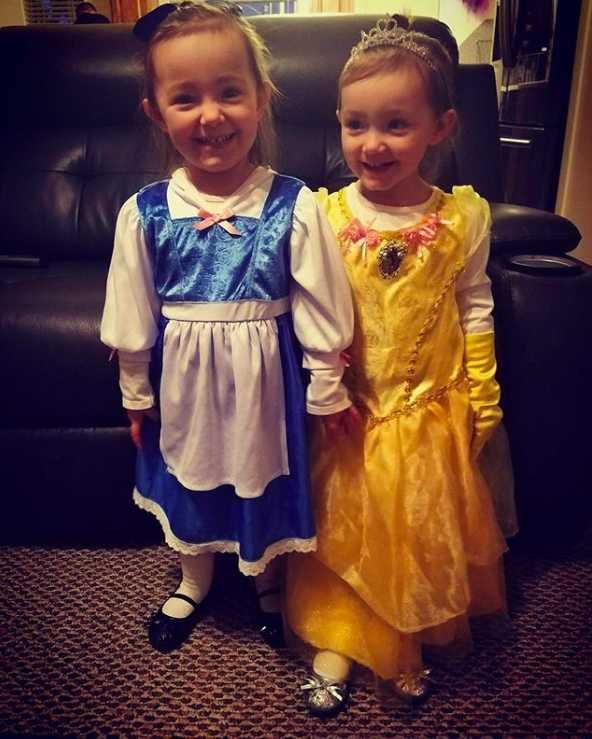 funny kids Halloween twins costume belle and beauty