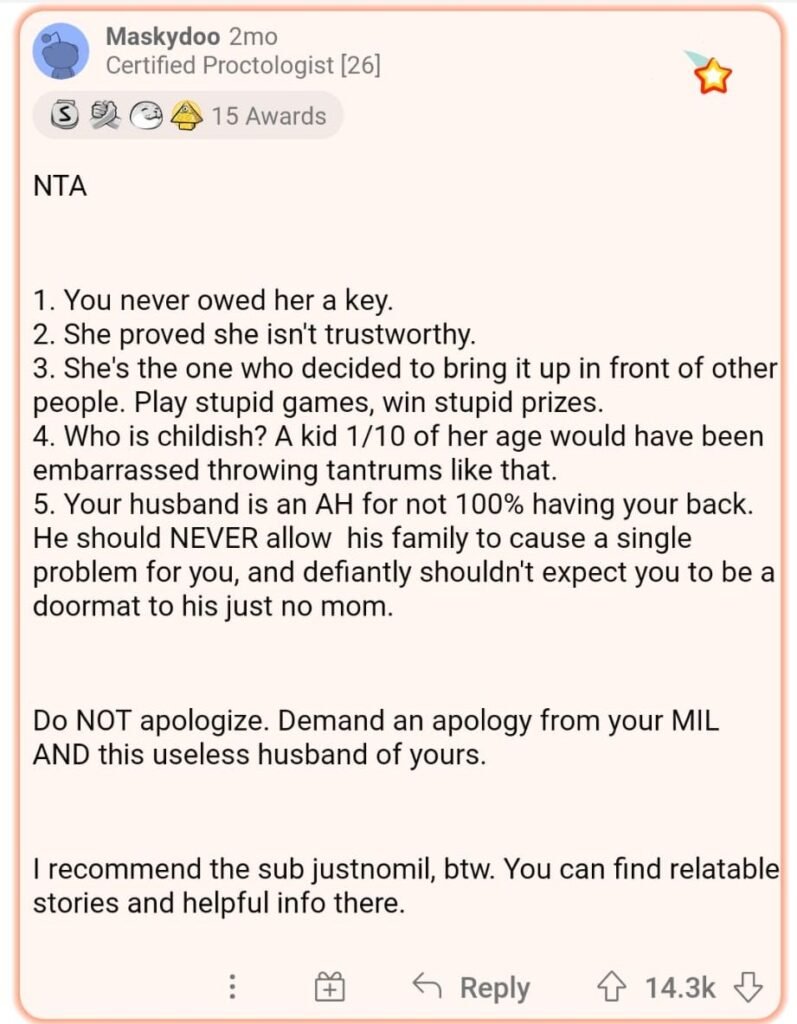 aita story mother in law throws tantrum over fake key