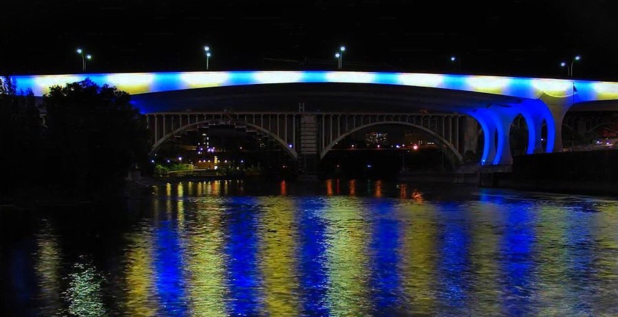 Minneapolis lights up in blue and yellow for Ukraine
