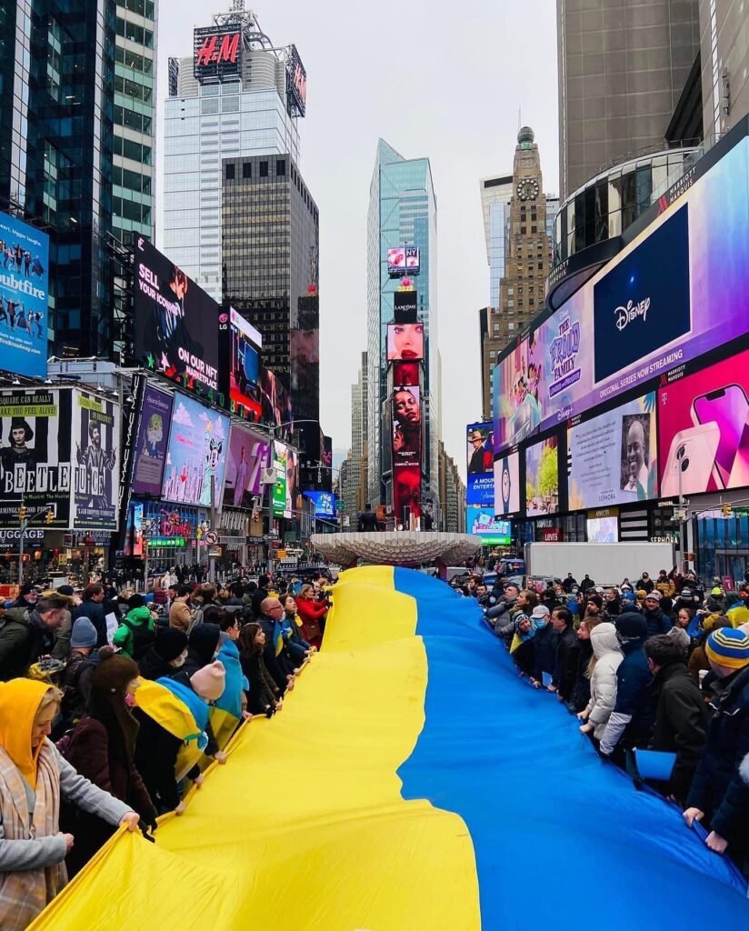 New York lights up in blue and yellow for Ukraine