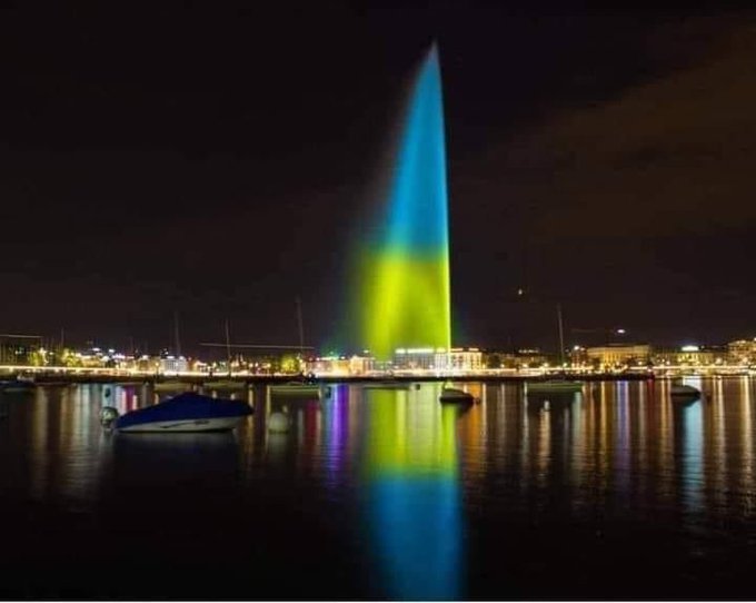 Geneva lights up in blue and yellow for Ukraine