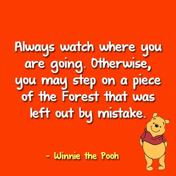 “Always watch where you are going. Otherwise, you may step on a piece of the Forest that was left out by mistake.” - Winnie the Pooh