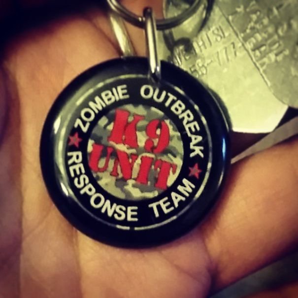 funny collar tag idea that says zombie outbreak response team