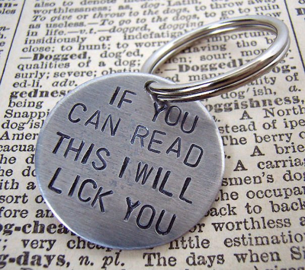 funny collar tag idea that says if you can read this i will lick you